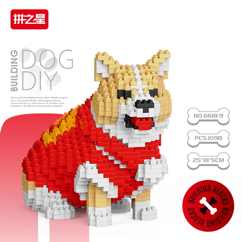 DIY Golden Retriever Doberman Teddy Corgi Shepherd Dachshund Cartoon Dog Cat Model Mini Building Block Toy Children\'s Gift