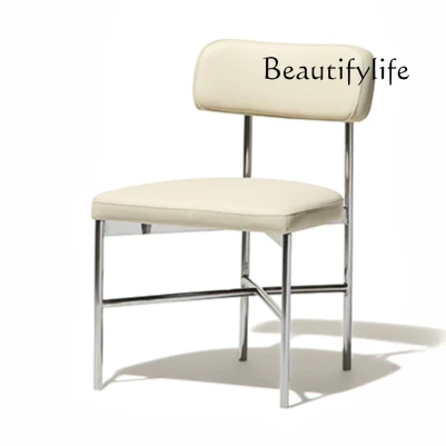 

Dining chair/retro leather stainless steel, simple home office chair retro nostalgic style