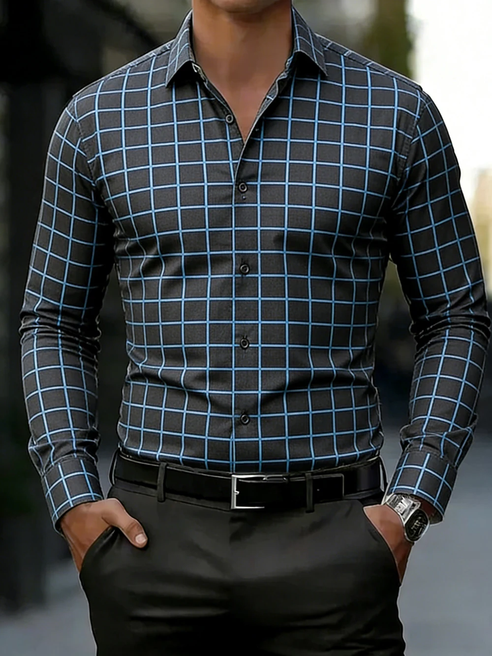 

Мужская рубашка с длинным рукавом из микроэластичной ткани с геометрическим 3D HD принтом, гавайская, для активного отдыха, дизайнерская