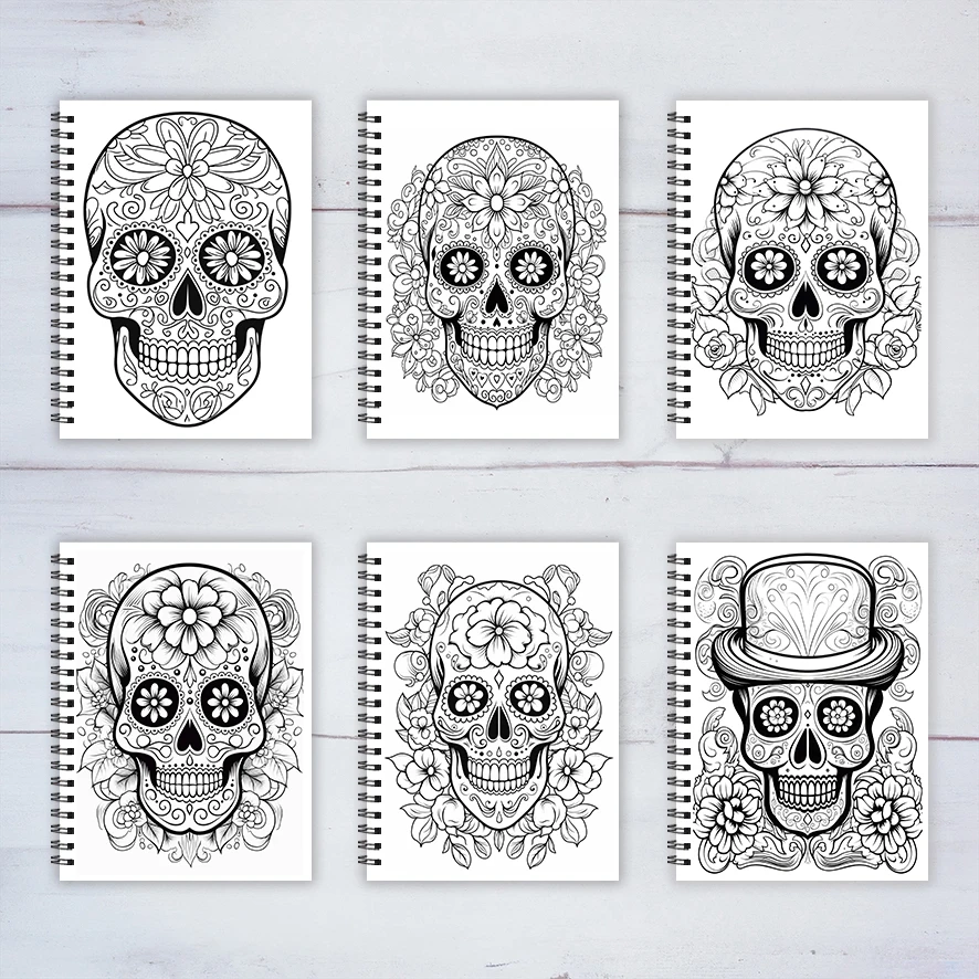 Schedelkleurboek voor volwassenen - 8,3 x 11,2 inch 22 pagina's kleurboek - helpt stress te verlichten en emoties kalmeren