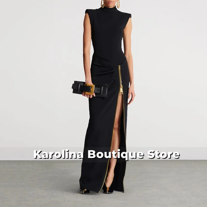 

Modern Black Women's Evening Gown Mermaid Formal Floor Length Saudi Sleeveless Prom Dress