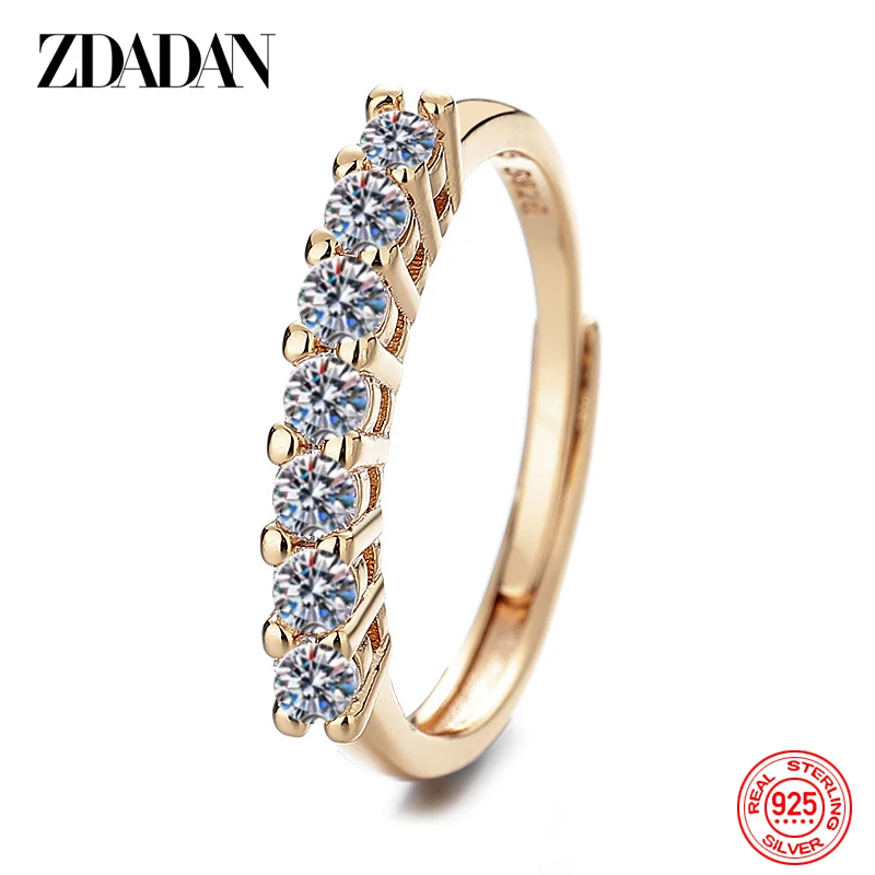 ZDADAN 925 Sterling Silver Rose Gold 3mm Pave Zircon Adjustable Ring For Women Girls Fashion Jewelry view 4