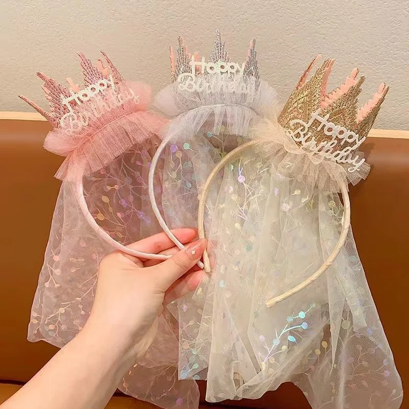 

Party birthday decoration Girl's Crown veil Baby Headband Tiara Little Girl's Crown Princess Hair accessory