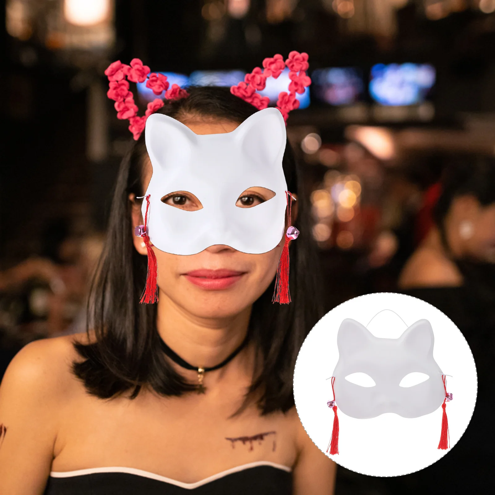 2 pezzi di maschere per gatti in stile giapponese bianche oggetti di scena creativi per foto per banchetti in maschera per feste di Halloween, decorazioni per costumi