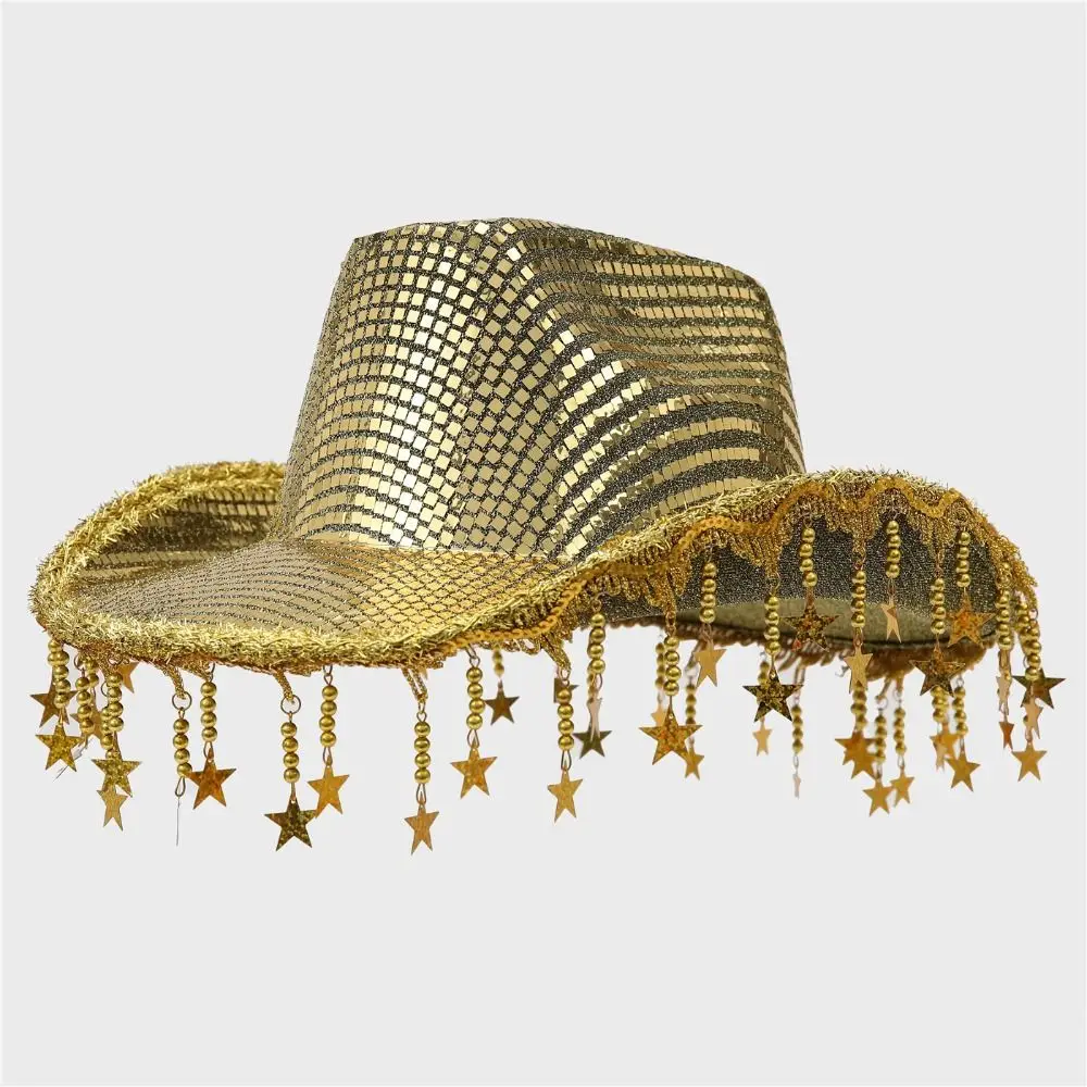 Fashion Shiny Sequin Western Cowboy Hat Silver Sparkle Cowgirl Hat Gold Ethnic Style Glitter Jazz Hat Disco Party