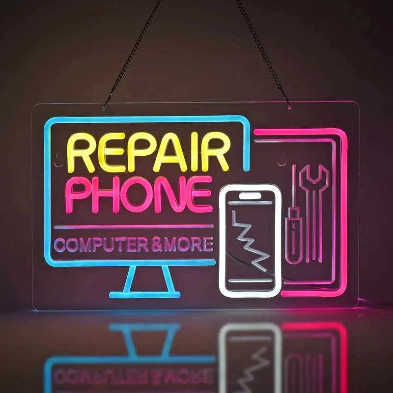 Telefoonreparatie Neon LED-bord USB-aangedreven wandlampen Kamerdecoratie Zakelijk Mobiel Tablet Laptop Desktop Reparatiewerkplaatsborden