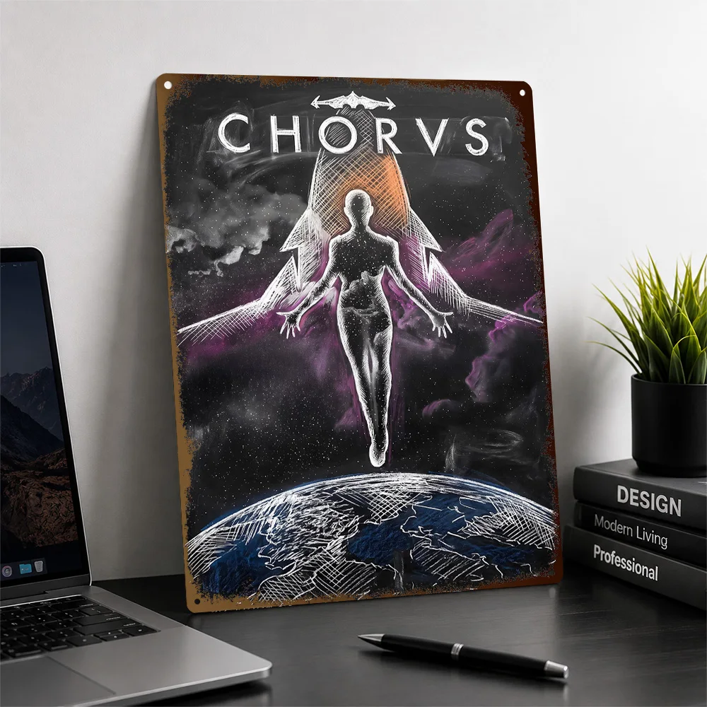 Chorus Space Angel Over Earth Printed Poster Personalized Aluminum Metal Sign Cosmic Mission Style Wall Art Enhances Game Room