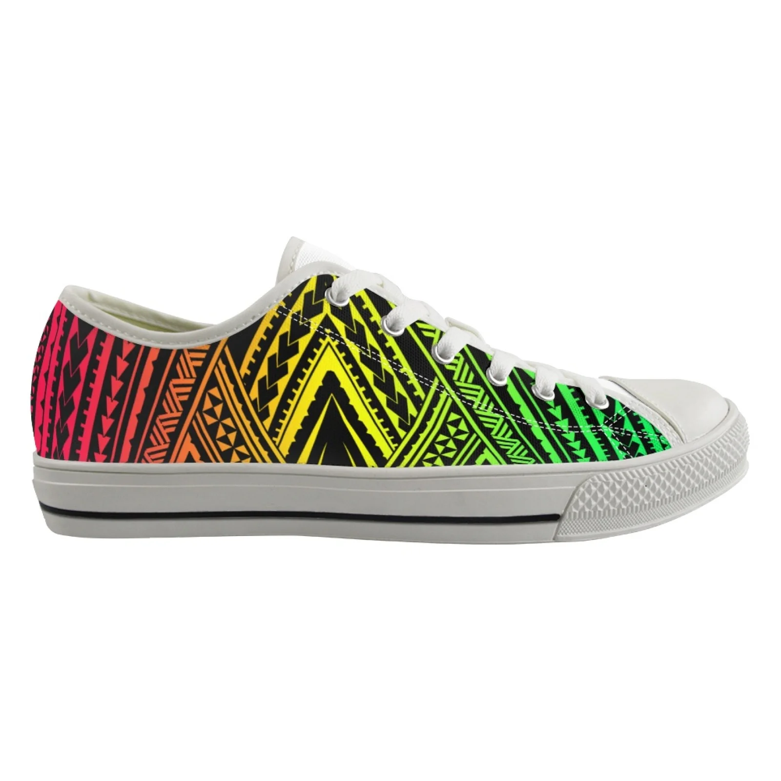 ELVISWORDS Polynesia Tattoo Hawaii Style Vulcanized Shoes Gradient Rainbow Colorful Women Canvas Low Top Sneakers Fashion Flats