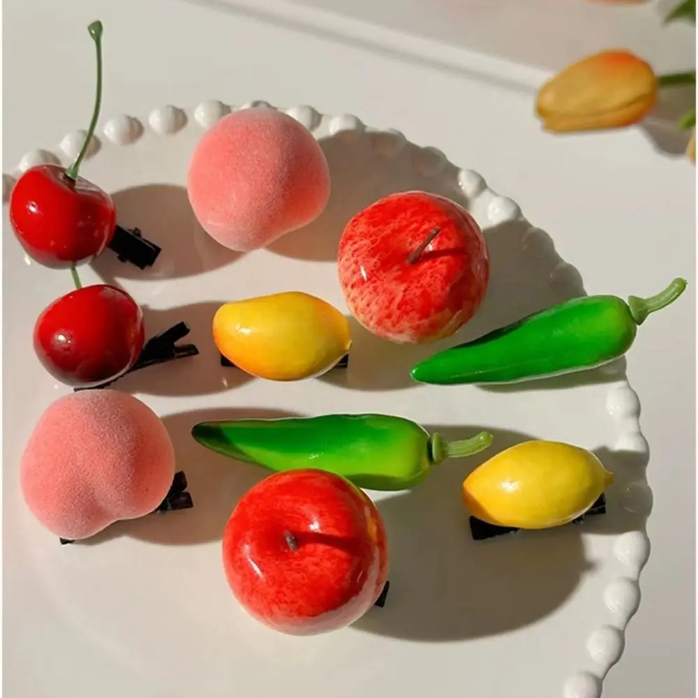 Sweet Cherry Simulation Fruit Hairpin Peach Lemon Cute Hair Clip Korean Style Barrette Side Clip Girls