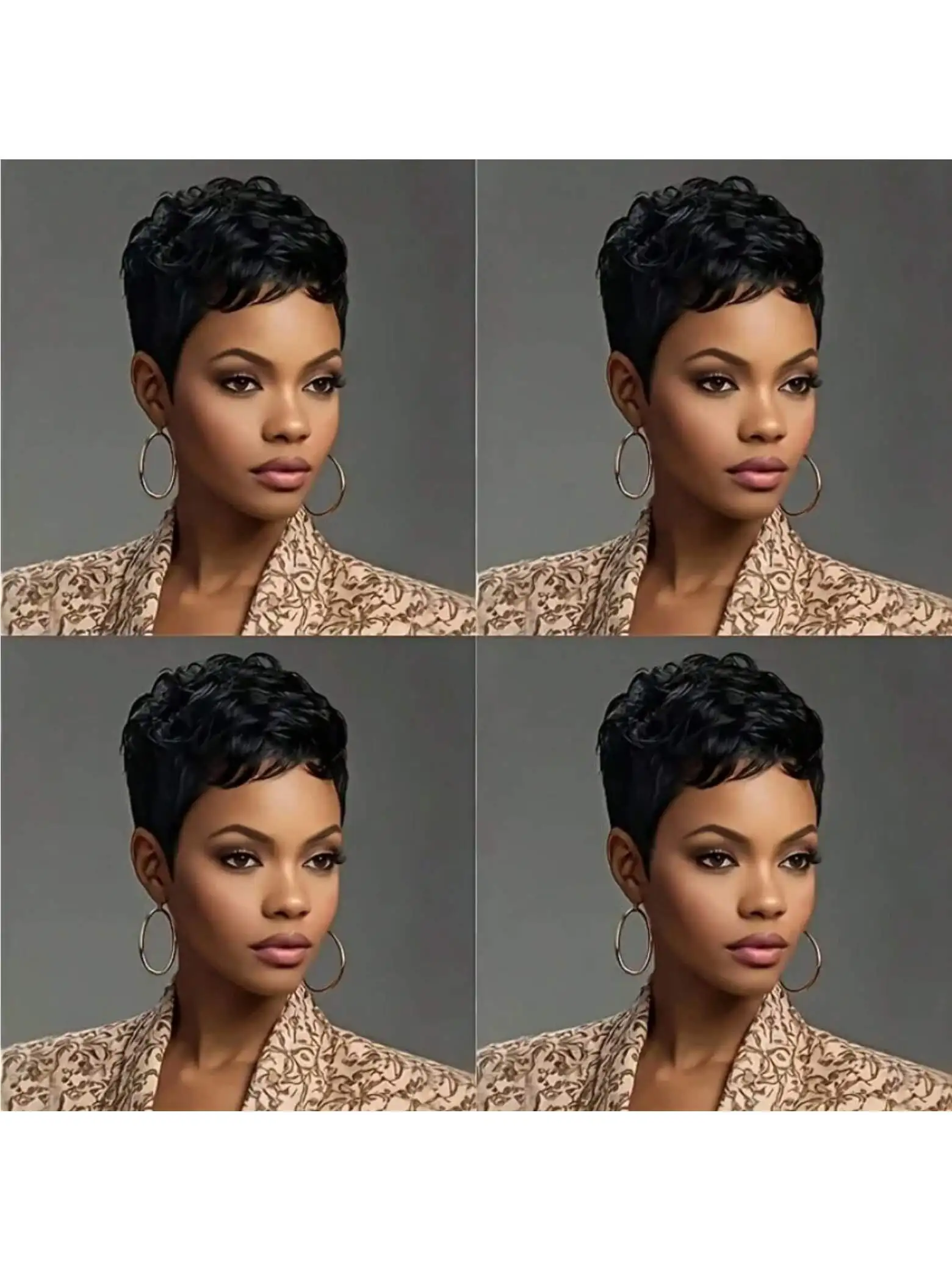 Short Bob Wig ForWomen Pixie Cut Wigs Glueless Wig None Lace Front Wig With Bangs Natural Black Straight Synthetic Wig - Image 2