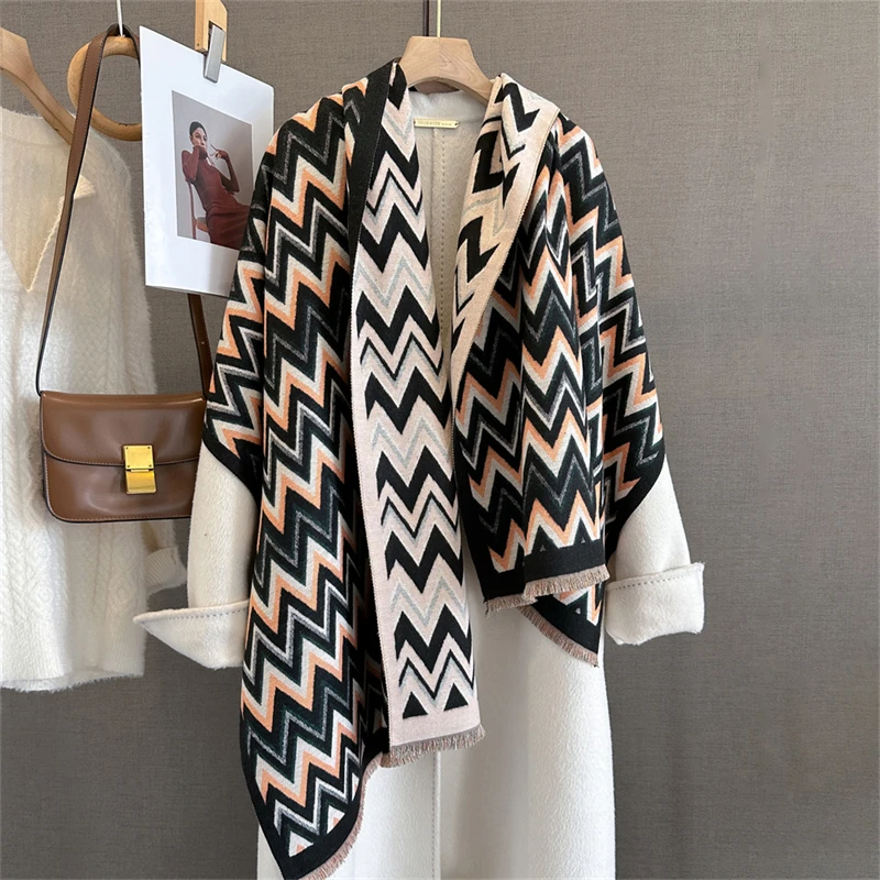 

Путешественное пончо, теплый кашемировый шарф, женский 2021, роскошное толстое одеяло, зимняя шаль Bufanda с принтом, новые накидки, женские палантины из пашмины