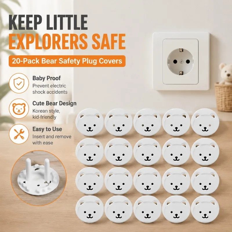 

EU Standard Bear-Shaped Safety Plug Covers, Korean Style Baby Proof Socket Protectors for Childproofing Home