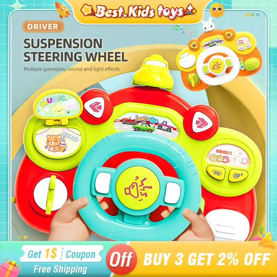 Brinquedos elétricos de volante para crianças, Carro de criança musical, Coelho bonito, Simulação multifuncional, Jogo de som de condução, Brinquedos educativos infantis