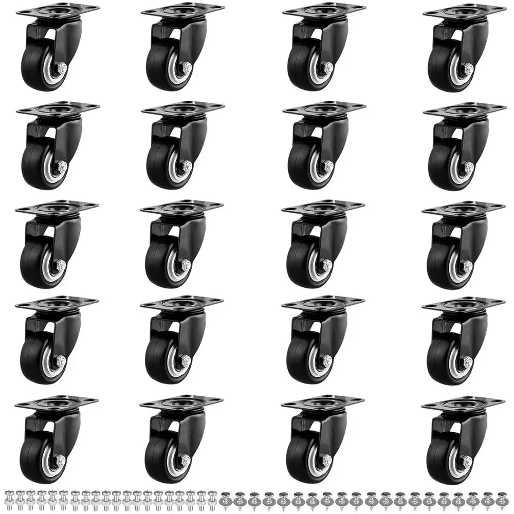 

1.5 Casters Set of 20 Heavy-Duty Industrial Caster Wheels Without Brake PU Wheels Double Ball Bearing Swivel Casters for Workben