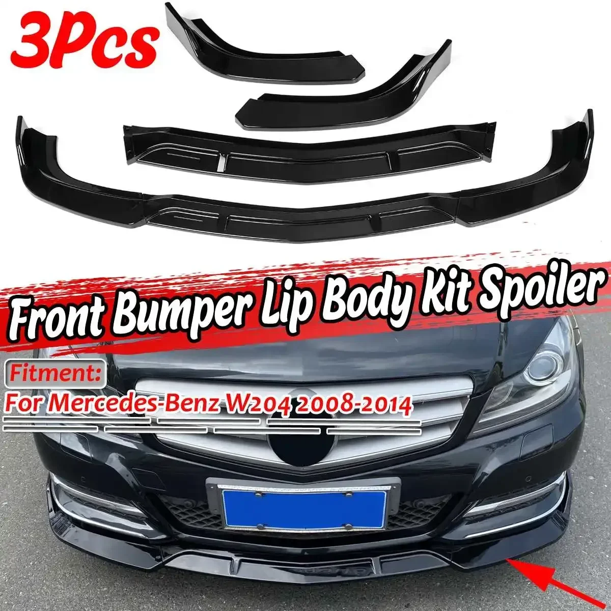 

Car Front Bumper Lip Spoiler Splitter Diffuser Protector For Mercedes For Benz W204 C180 C200 C250 C300 C350 2008-2014 Body Kit