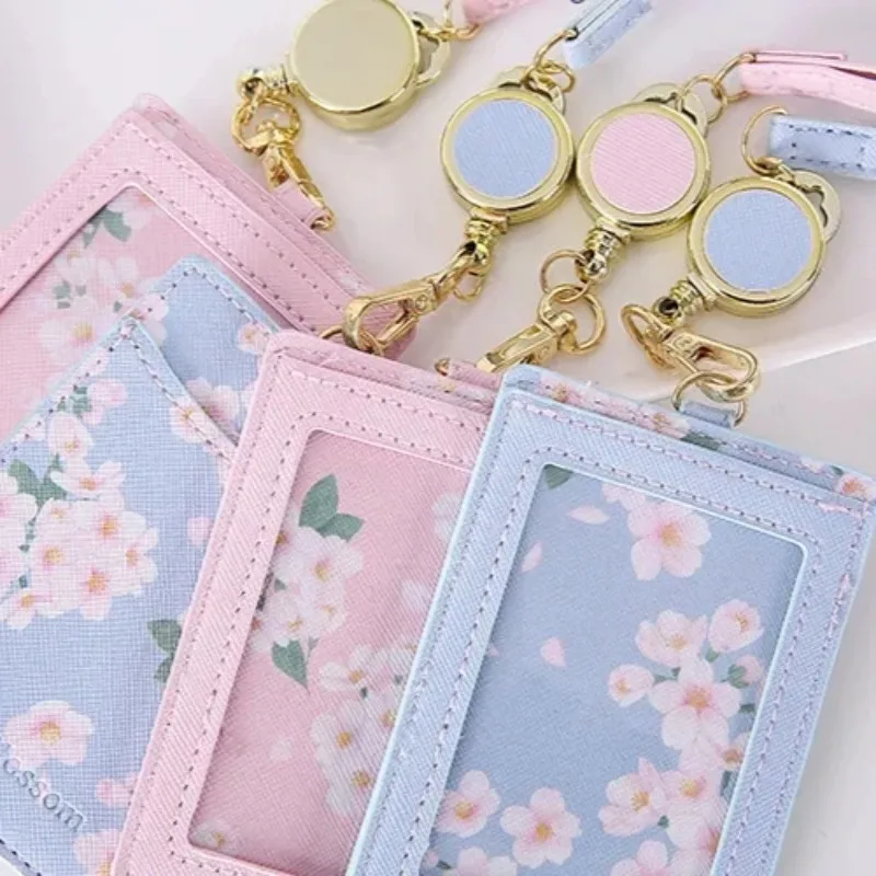 ID-Kartenhalter aus PU-Leder, Arbeitserlaubnis-Etui, Ausstellungs-ID-Tag für Frauen, Personal, Blumenmuster, Ausweishalter, Ärmelabdeckung