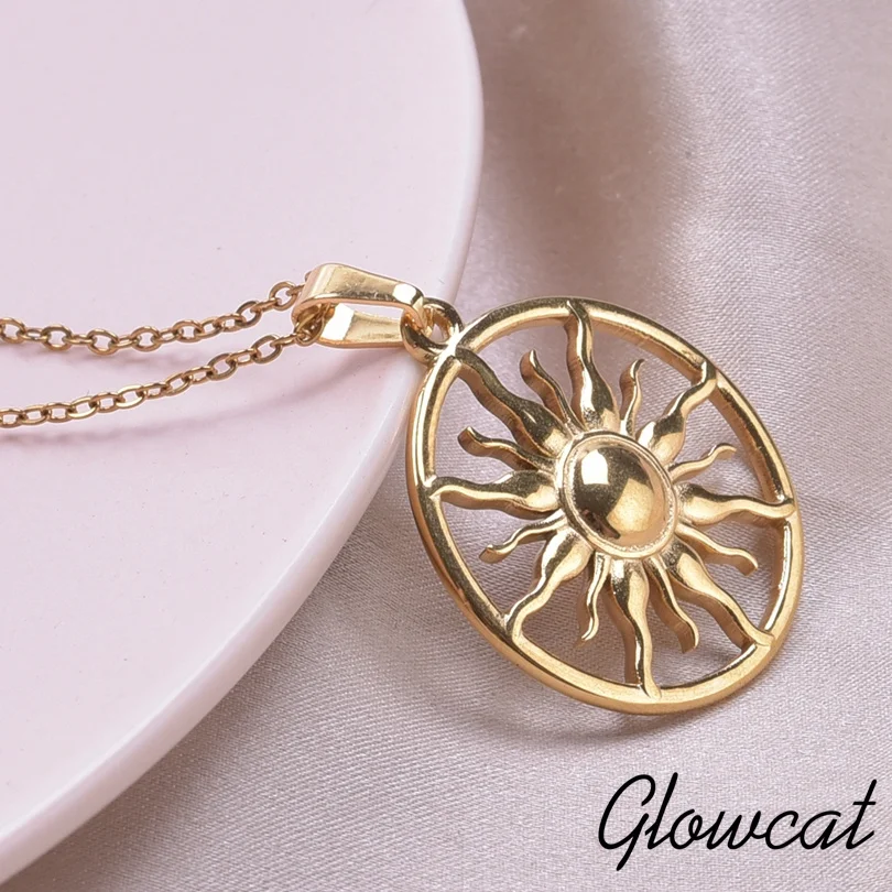 Fashion Round Sun Pendant Necklaces For Women Men Accessories Hope Jewelry Stainless Steel Necklace Vintage Choker Birthday Gift