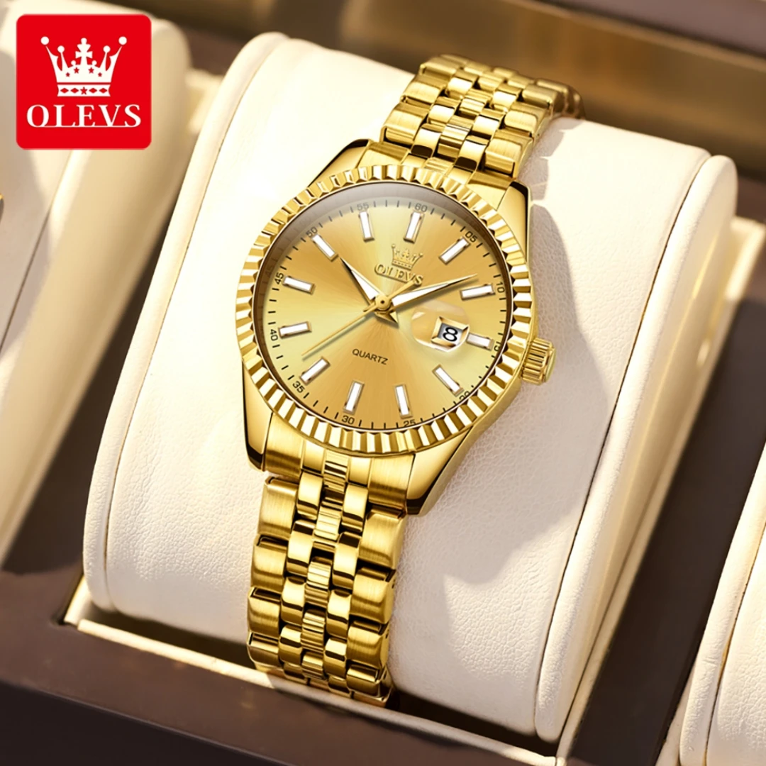 OLEVS 5593 Fashion Quartz Watch Gift Round-dial Stainless Steel Watchband Calendar