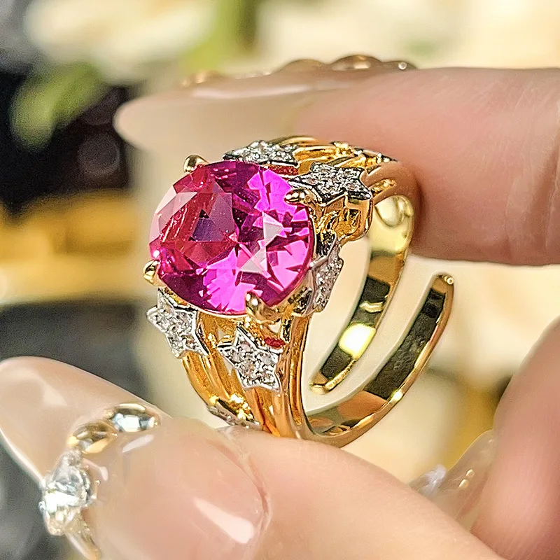 New Fashion Heavy Craft Luxury Inlaid Ring Women's Jewelry Colorful Gem Style Luxurious High-end Versatile European and American