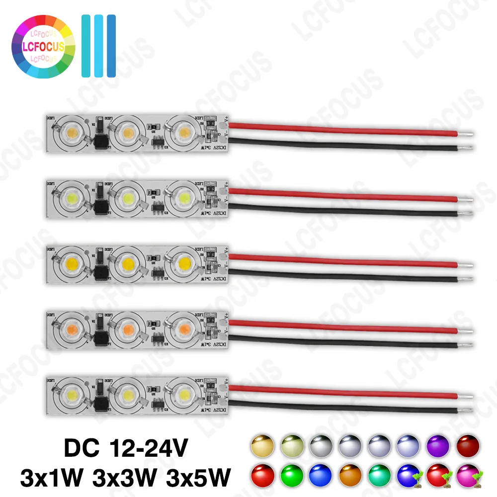 

Светодиодный чип Driverless 3x1Вт 3x3Вт Теплый Холодный Белый Красный Зеленый Синий Желтый Фиолетовый DC 12В 24В Алюминиевая печатная плата для 1Вт 3Вт 5Вт Световые бусины