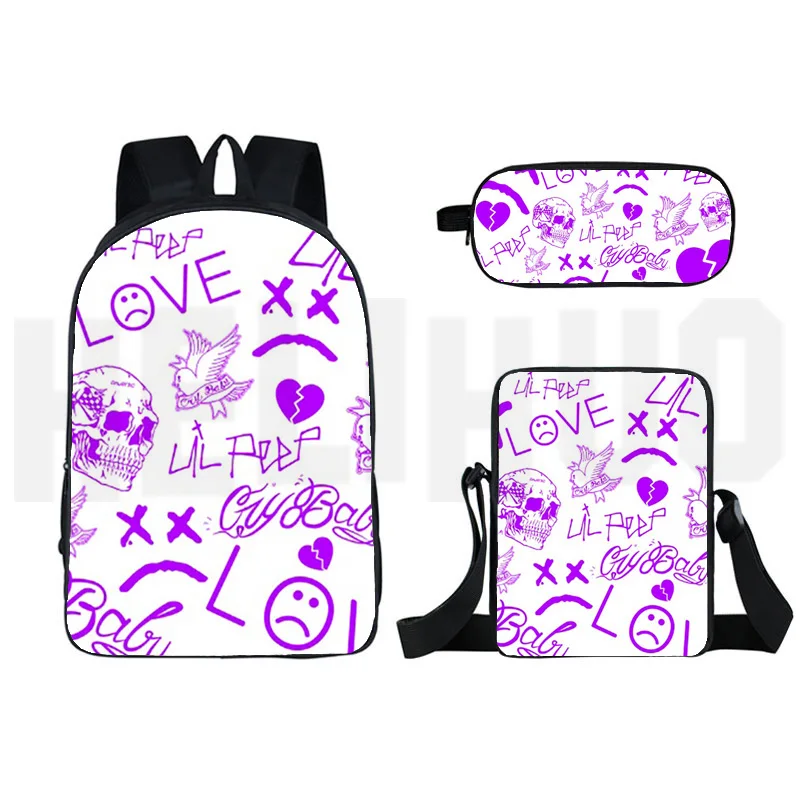 Trendy Youthful Lover Lil Peep 3D Print 3pcs/Set Student Travel bags Laptop Daypack Backpack Shoulder Bag Pencil Case