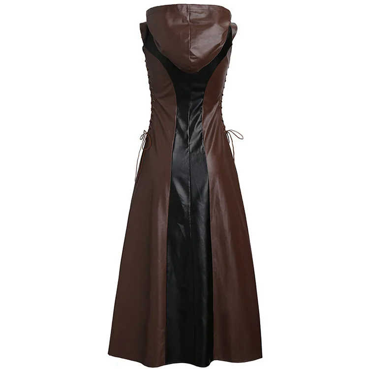 WiBay トレンディ ロングフード付きスウェットフロントブルー ファイブヤードレザースカート ファッショナブルサマー2025 レディースアクセサリー