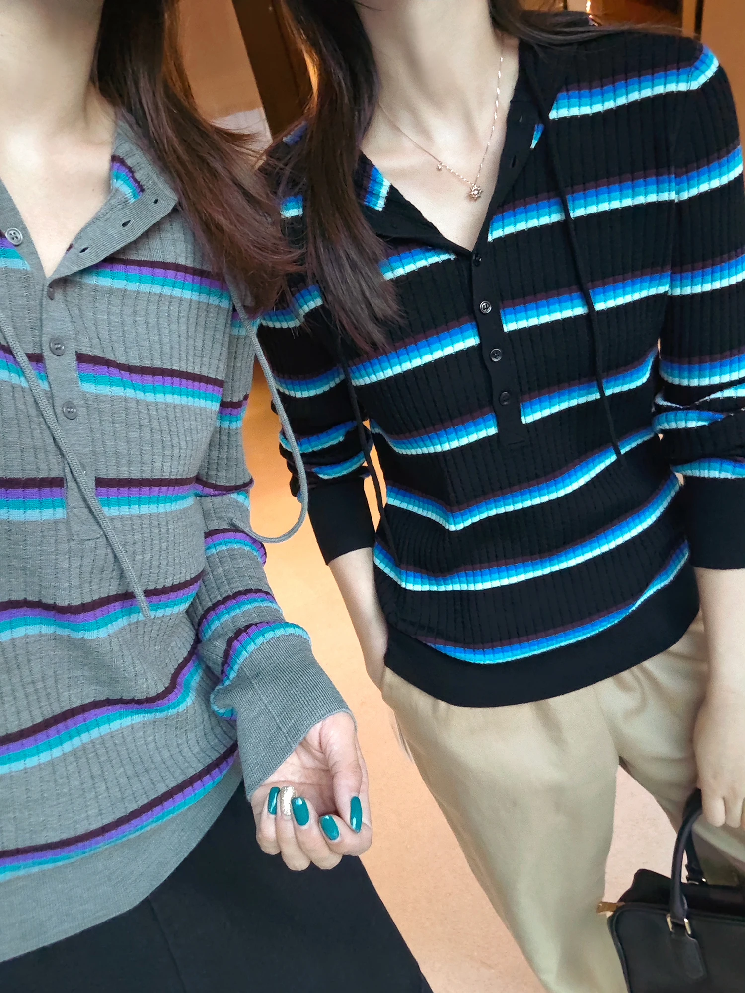 

Осенняя коллекция Aosphere: Изысканная одежда из мериносовой шерсти, вязаный свитер с воротником Хенри, в полоску, с длинными рукавами, повседневный стиль для женщин.