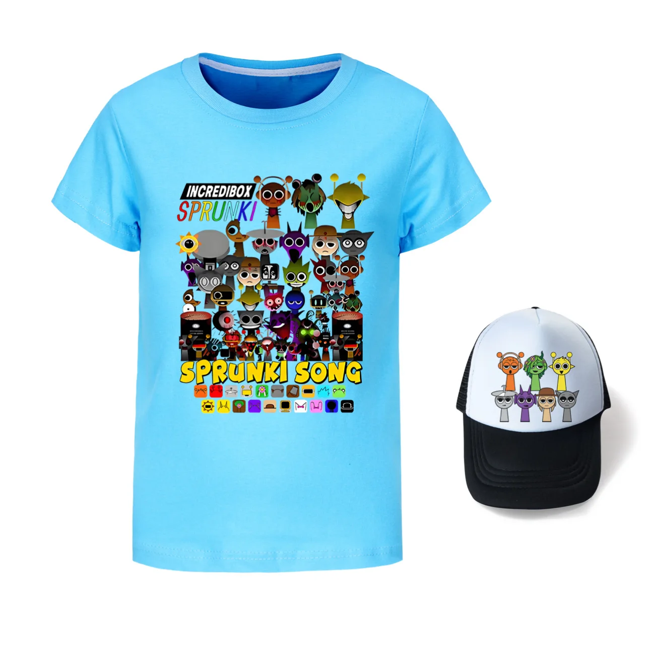 Hot Game Sprunki Camisetas Kids Cartoon Sprunky Kleding Meisjes 2025 Zomer T-shirt Jeugd Jongens Korte Mouw Tops Zonnehoed 2 stuks Pakken