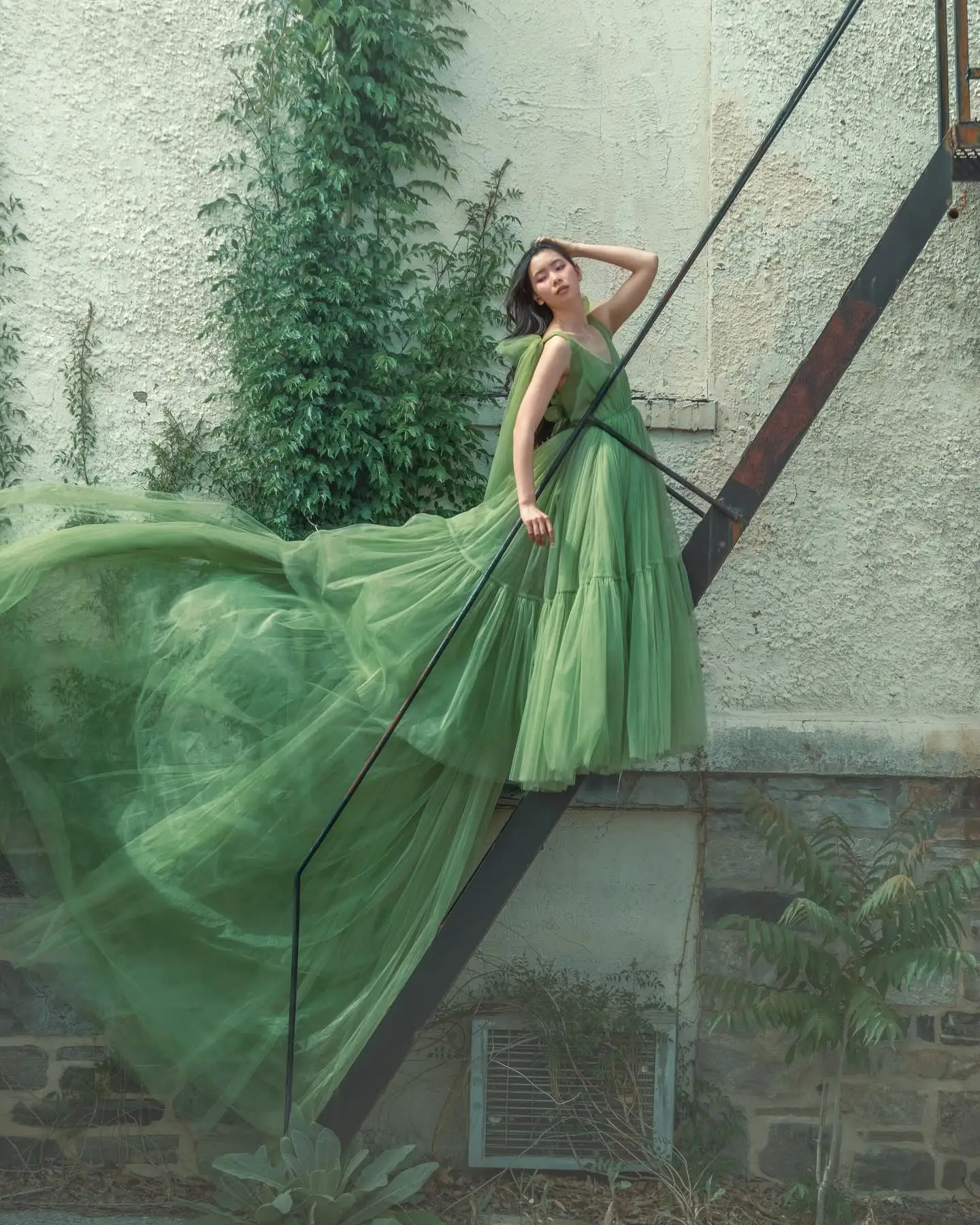 Garden Green See Thru A-line Long Maternity Dresses With Train Women Tulle Robe Pregnant Dress To Photoshoot