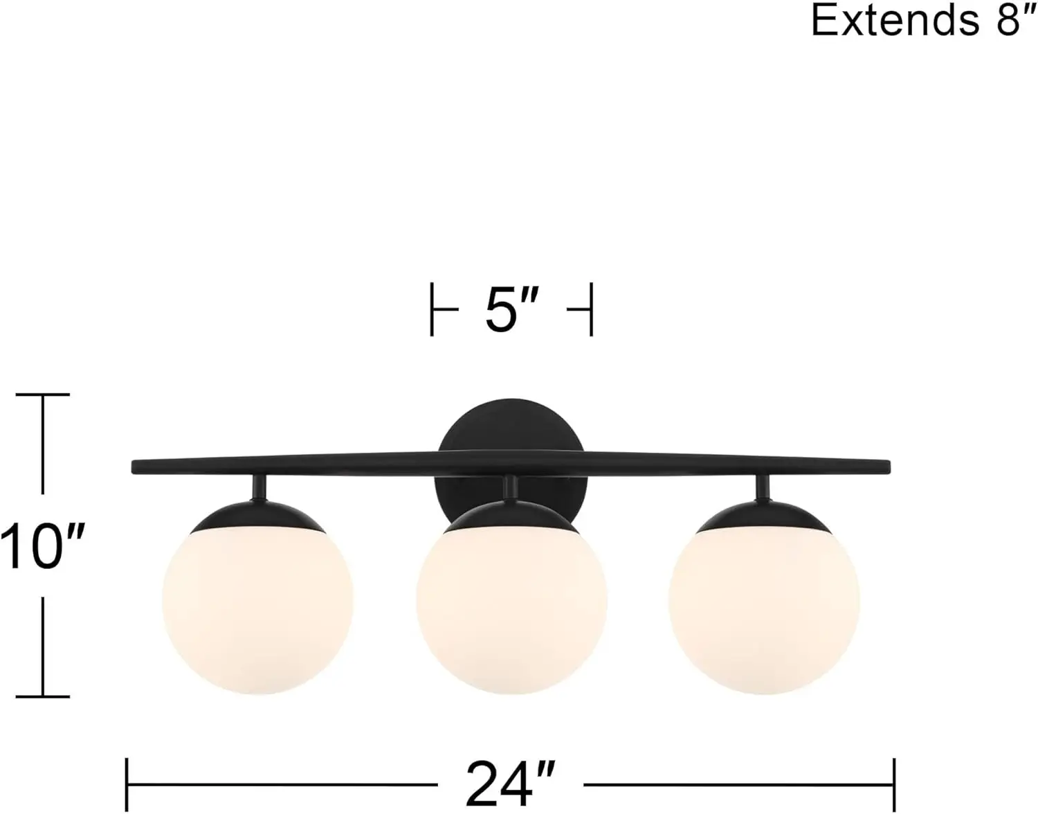 Possini-luz de pared de diseño europeo meridiano, luz de Glam Vintage moderna, alambre duro negro, 24 "", 3-Light Fixture Opal Glass Globe Shade para