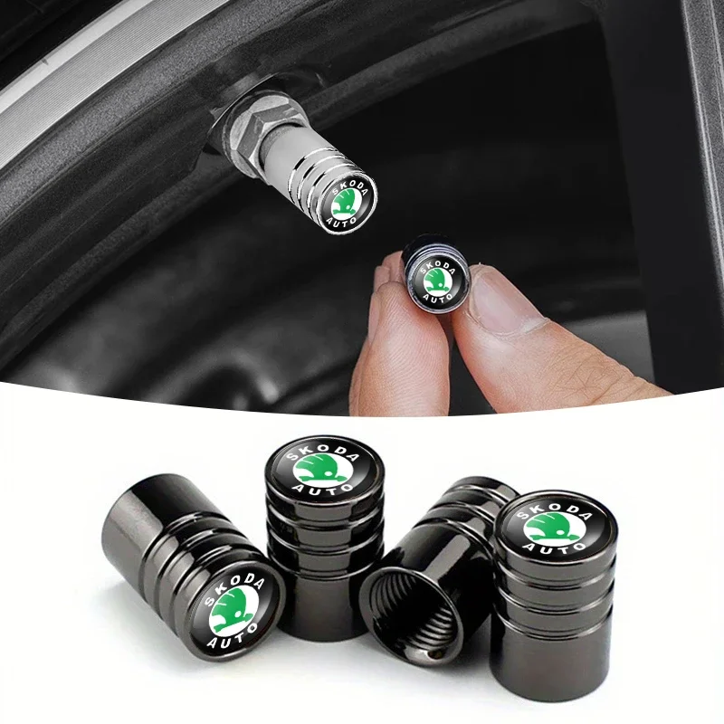 4pcs Car Tire Valve Cap Round Air Dustproof Cover For Skoda Fabia Superb Yeti Octavia Rapid Kodiaq Mk3 A4 A6 A7 2 3 A5 Kamiq