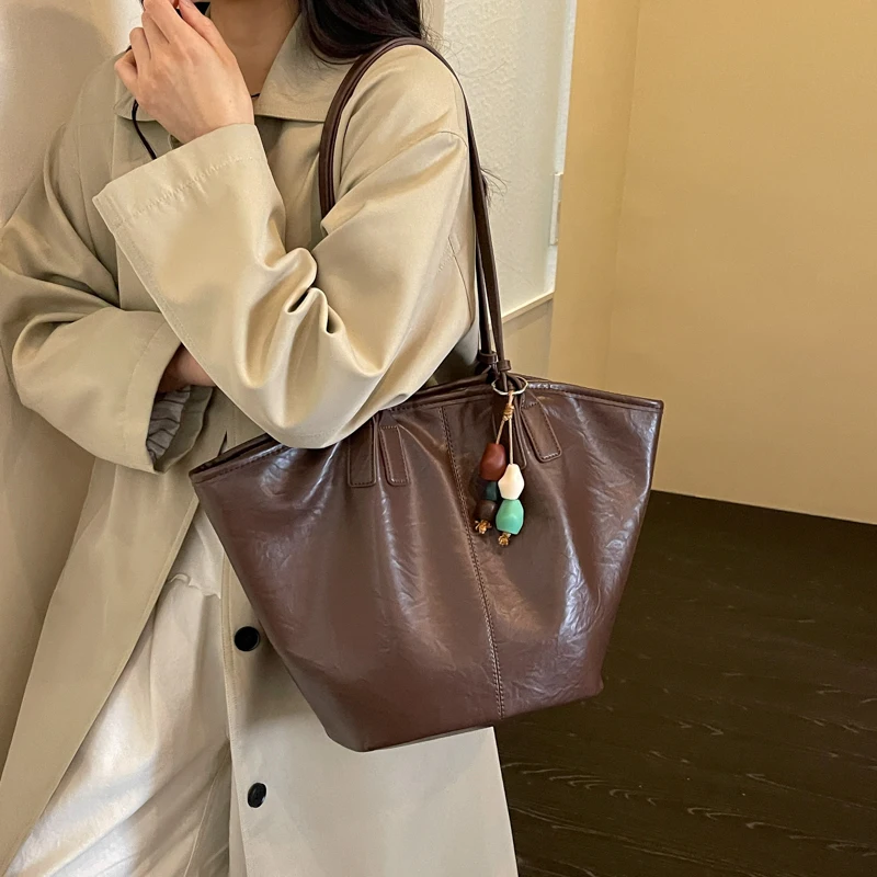 Overs ize Shopper Bag einfach lässig große Kapazität Tote Frauen Handtaschen Designer Tasche Luxus weiche Leder Umhängetasche schwarz Bolsos – Detail 7