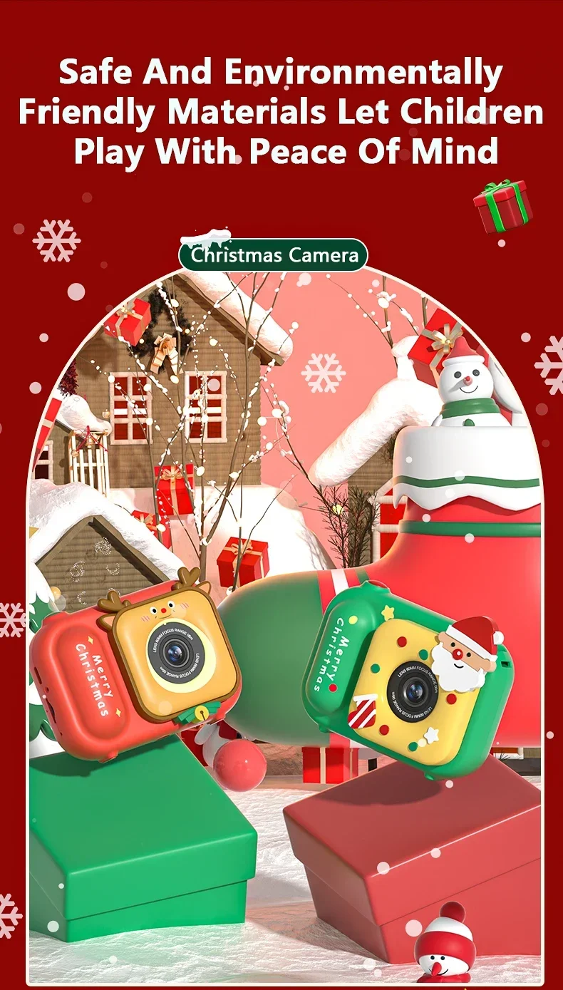 LISM Christmas Cute Kid Digital Camera Cartoon Tripod Micro-Toy Children Selfie Portable Toddler Video Holiday Gift Print Camera