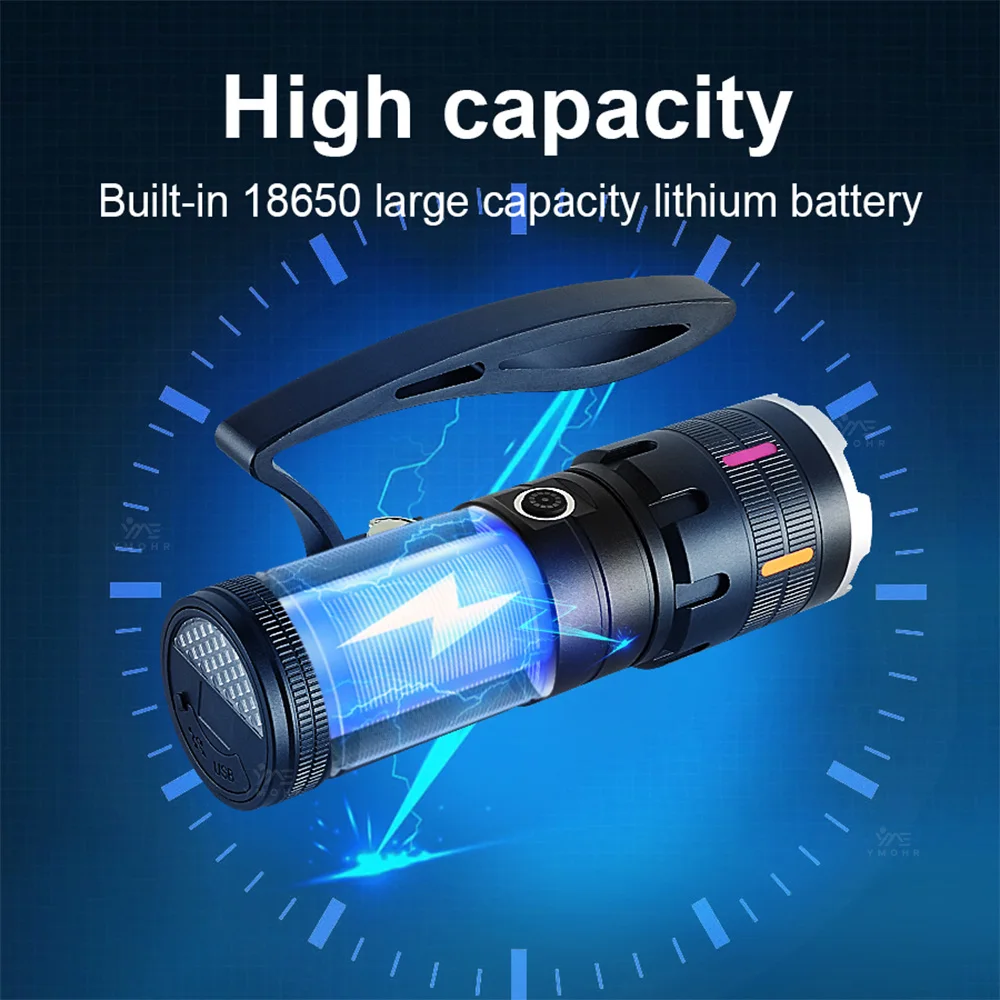 7800mAh Battery Flashlights High Power Rechargeable Led Flashlight White Laser Tactical Torch Power Bank Fishing Camping Lantern view 6