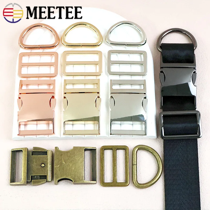 

2Sets 15-38mm Metal D Ring Tri-Glide Slider Clasp Bag Release Buckle for Backpack Strap Belt Adjust Hook DIY Hardware Accessory