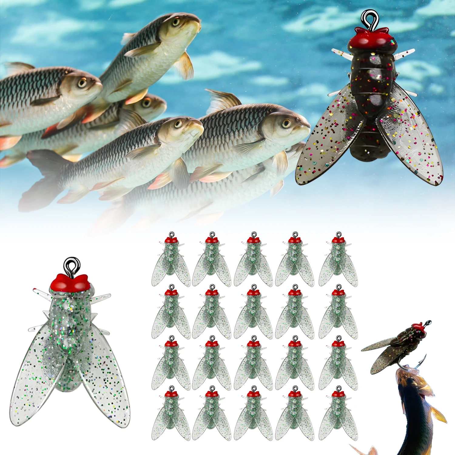 20x bionic Fliegen fischen Köder Farbe kleine Fliegen haken Fliegen fischen Köder trocken nass