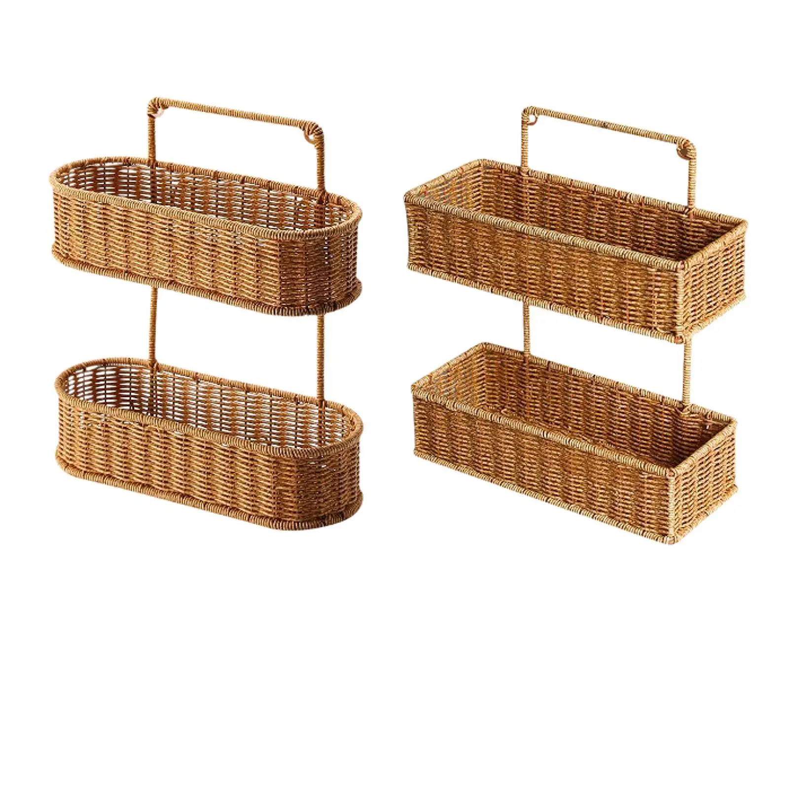 Wall Hanging Fruit Bowl Vegetables Display Basket Hand Woven 2 Tier Basket Stand for Entrances Home Bedrooms Kitchen Bathroom