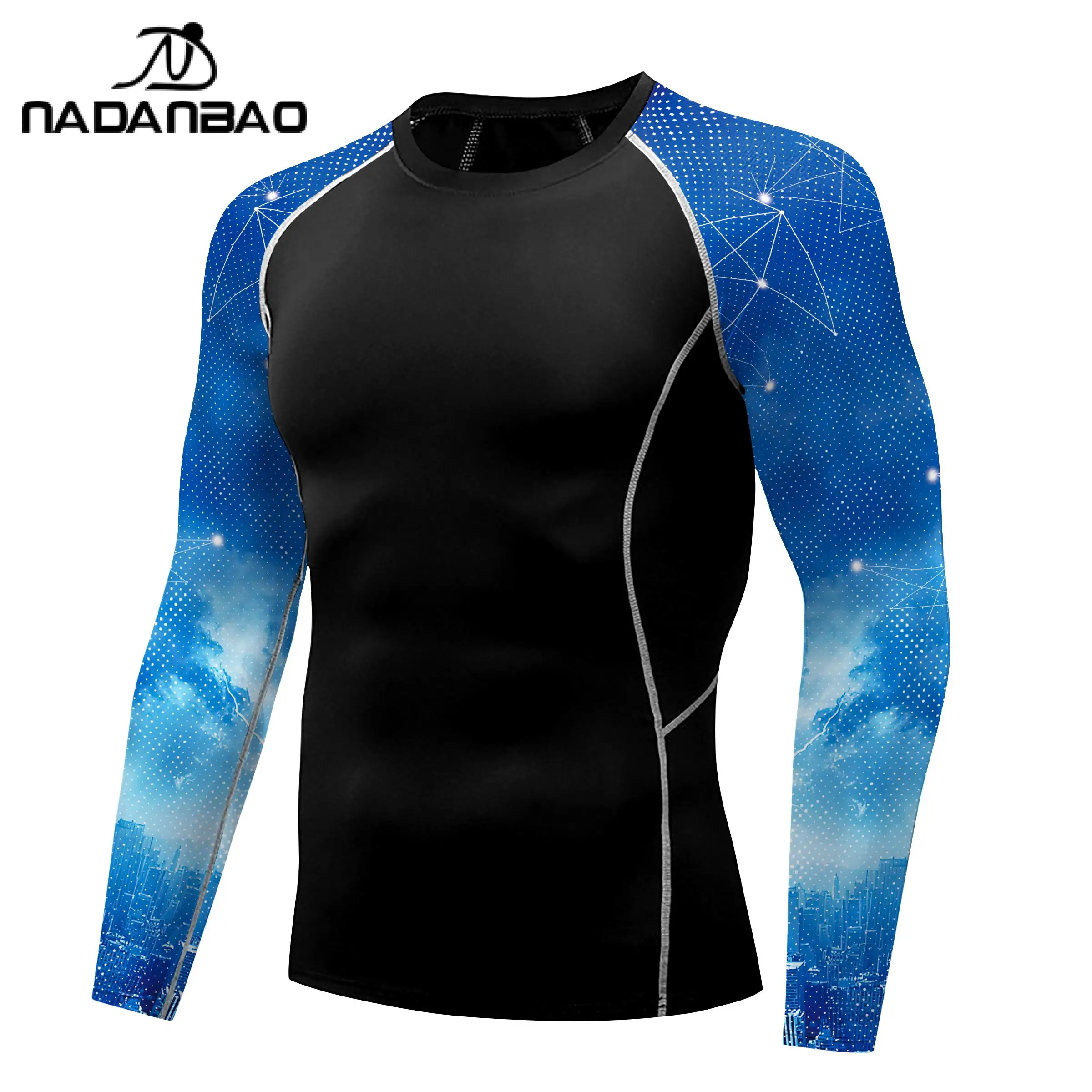 NADANBAO Rash Guard Sublimation Printed Men Running Long Sleeve Surfing Swimwear Beach Wear Sun Strech Fitness Tees Tops