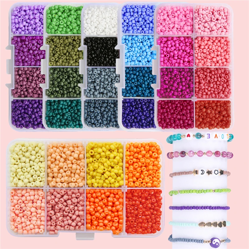 

8 Grid Pack 3mm Solid Color Rice Beads Set for Handmade DIY Jewelry Bracelets Necklaces Making Supplies 3400pcs/set
