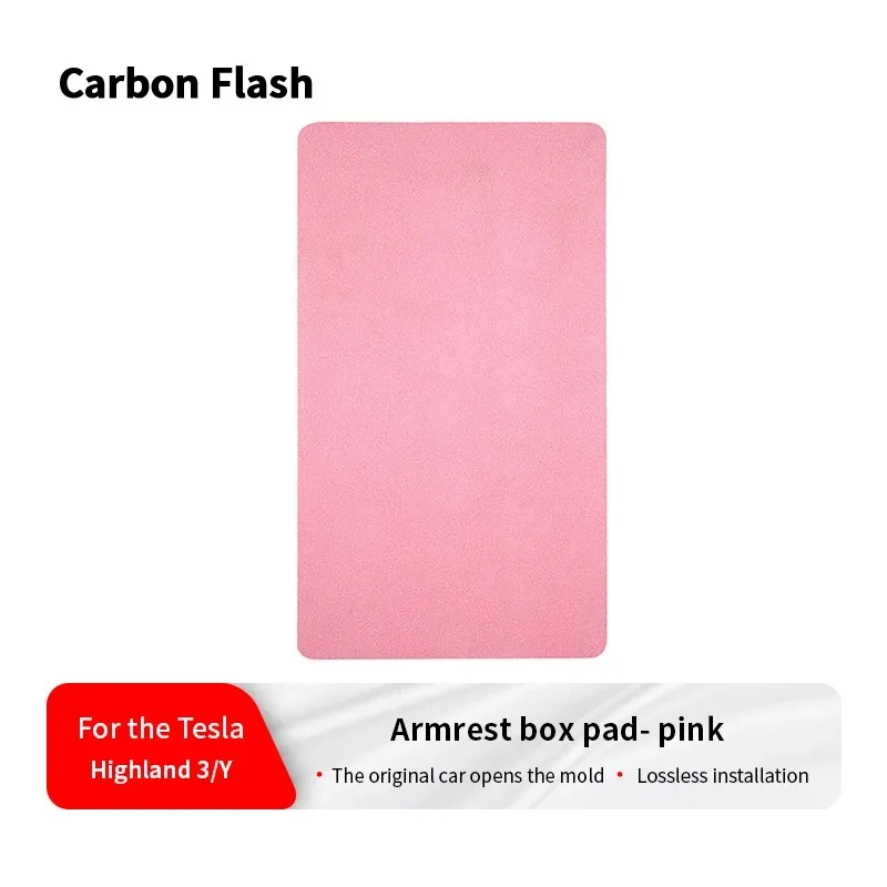 For Tesla Model 3/Y Pink Suede Center Console Lid Cover – Anti-Slip Armrest Pad