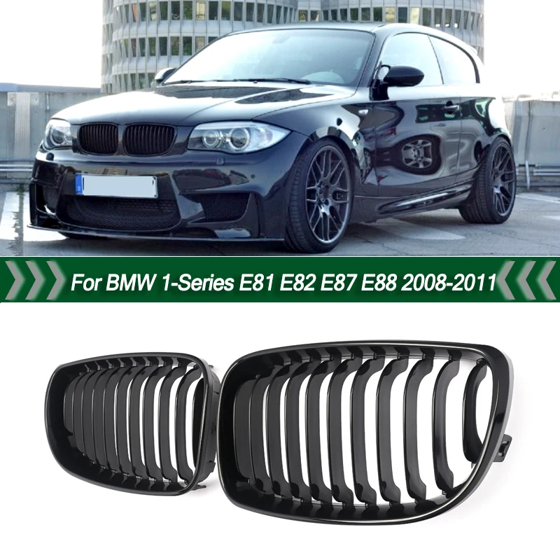 

MAGICKIT Grille For 2008-2013 BMW 1 Series E81 E82 E87 E88 LCI Gloss Black Front Kidney Grille ABS CAR Accessories