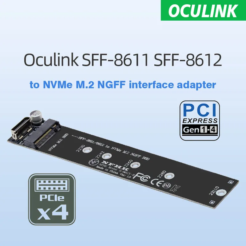 

Oculink SFF-8611 SFF-8612 to NVMe M.2 Ngff M-Key Adapter Card For MVMe M2 SSD