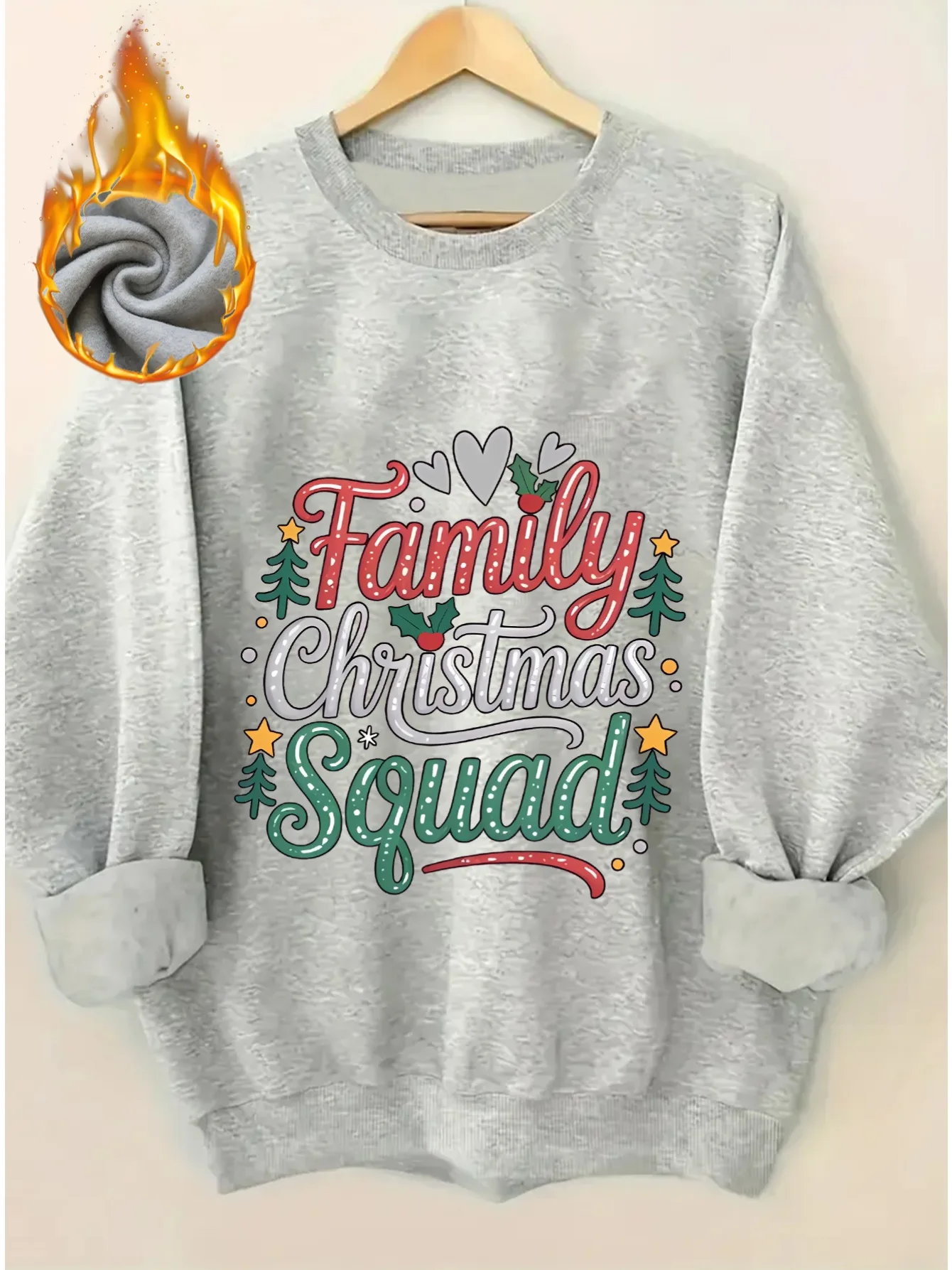Matching Christmas Sweaters For Female Family-Thick Pullover With Fleece Fabric And Family Letters