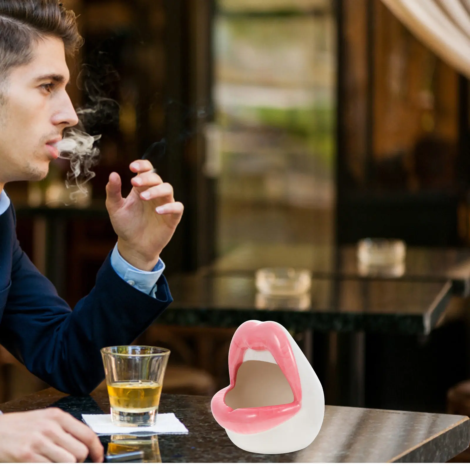 

Home Ashtray Household Living Room Tabletop Lip Shaped Desktop Cigarette Butt Tank Hotel Ceramic
