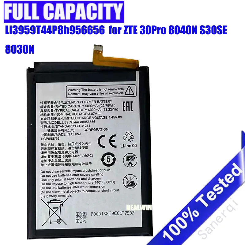 

Original Li3959T44P8h956656 Battery for ZTE 30Pro 8040N S30SE 8030N Mobile Phone