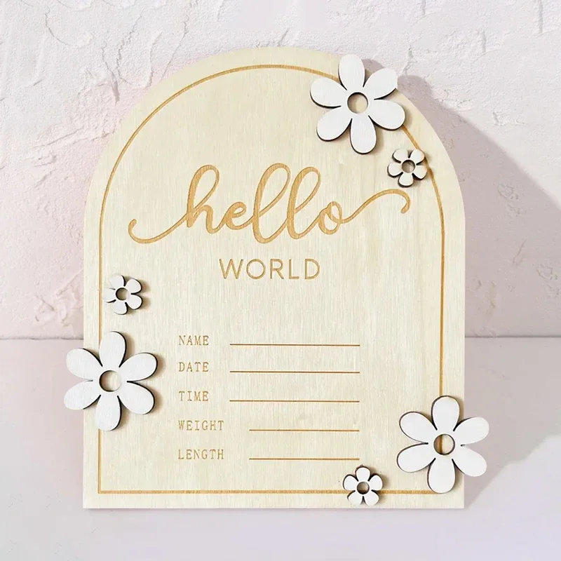 Baby Birth Announcement Sign With Brace Wooden Announcement Sign for Shower Announcement Sign Hello World Sign Milestone Cards
