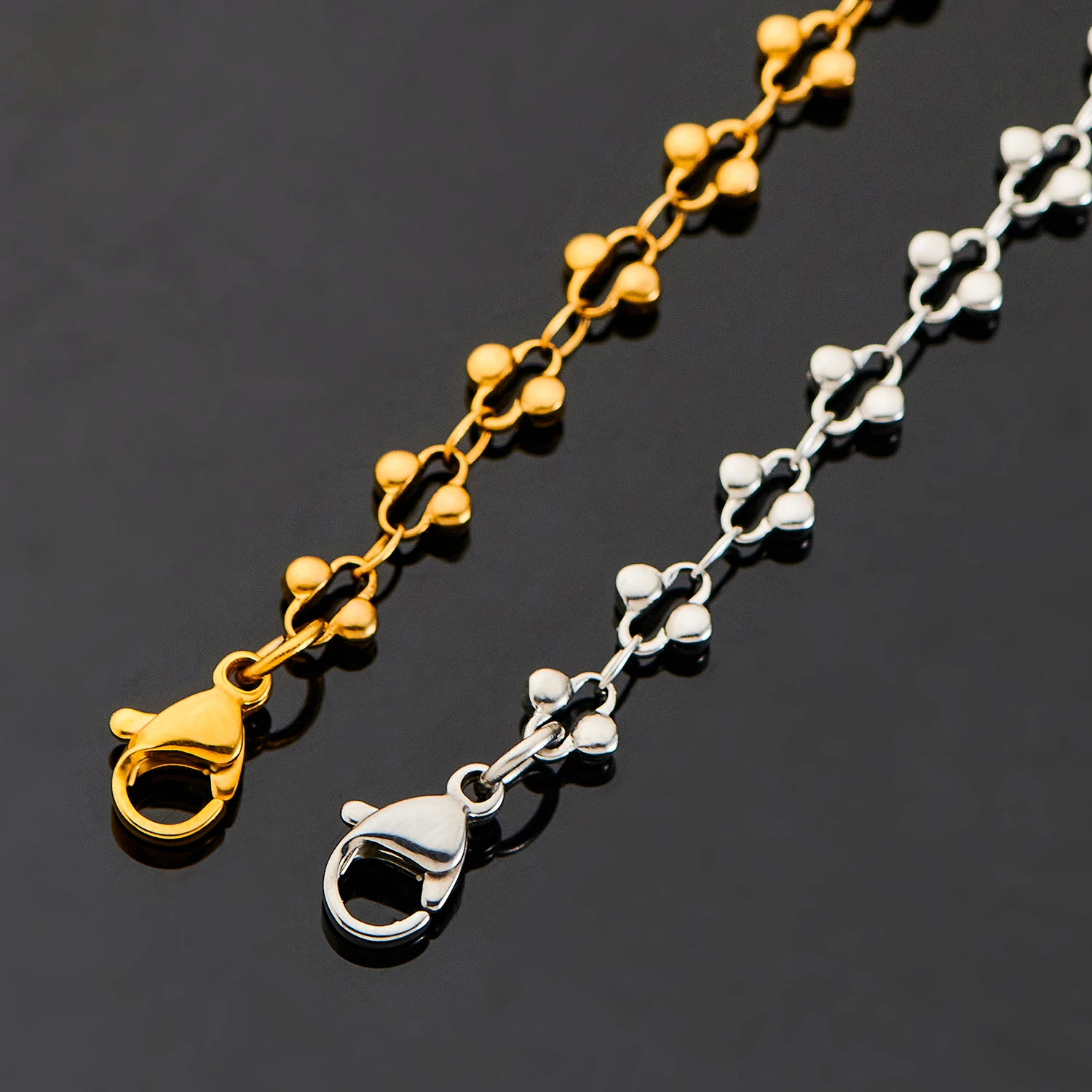 Wasserdichte 5mm Blumen-Handgemachte Edelstahl-Halskette Doppel-Perlenkette Vintage Choker Romantischer Schmuckzubehör – Detail 3
