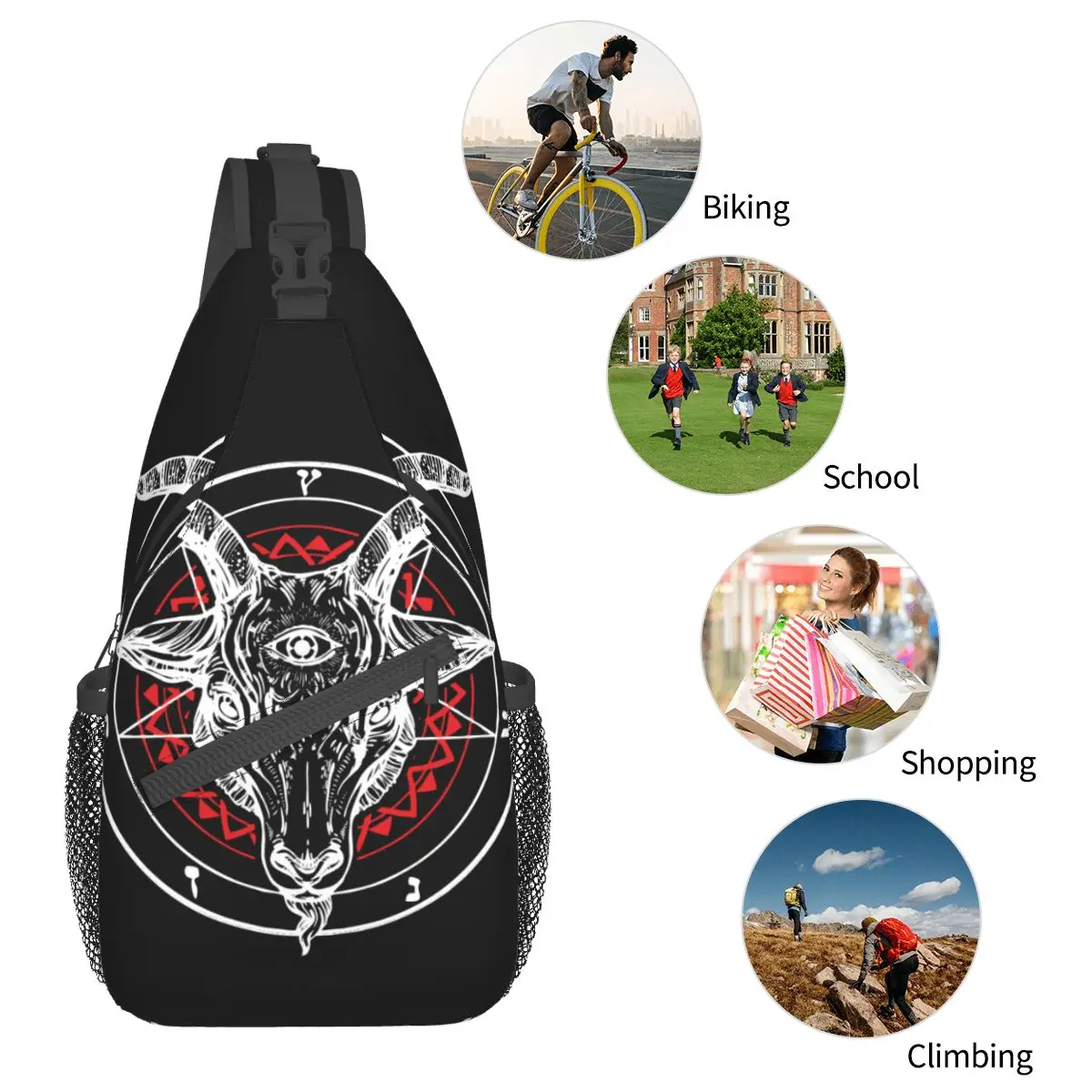 Satanic Goat Baphomet Sling Bag Chest Crossbody Shoulder Backpack Travel Hiking Daypacks Lucifer Satan Pattern Bag