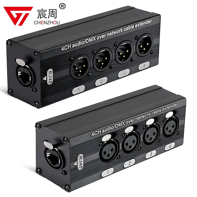 1 Pair 4 Channel XLR/DMX Audio RJ45 Cat5/Cat6 Ethernet Extender XLR Extender Transceiver For Live Stage, Audio Recording Studio