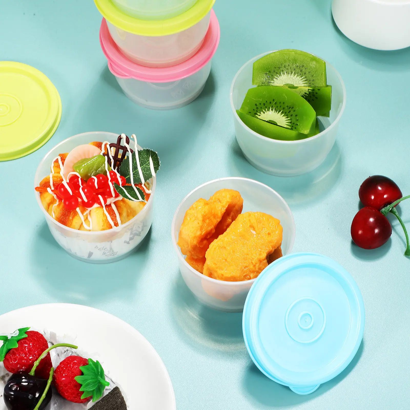 6Pcs Food Containers 160Ml Reusable Plastic Food Storage Boxes with Tight Seal Clear Body Color-Coded for Snacks Lunch Meal Prep